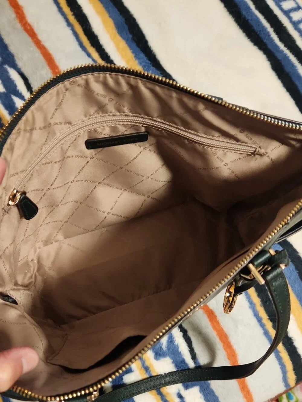 Michael Kors Forest Green Leather Tote with Gold Hardware
